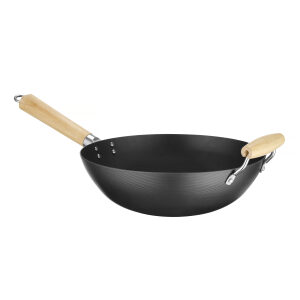 wok-padella-acciaio-carbonio-doppio-manico-in-legno